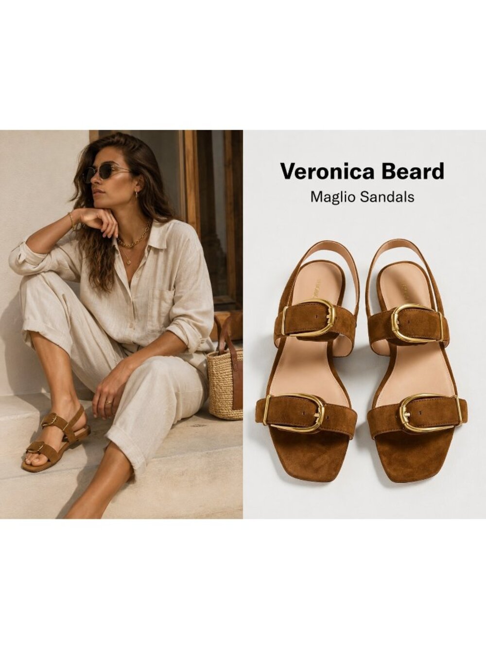 Veronica Beard Maglio Suede Buckle Flat Sandals Olive Green Size 8.5